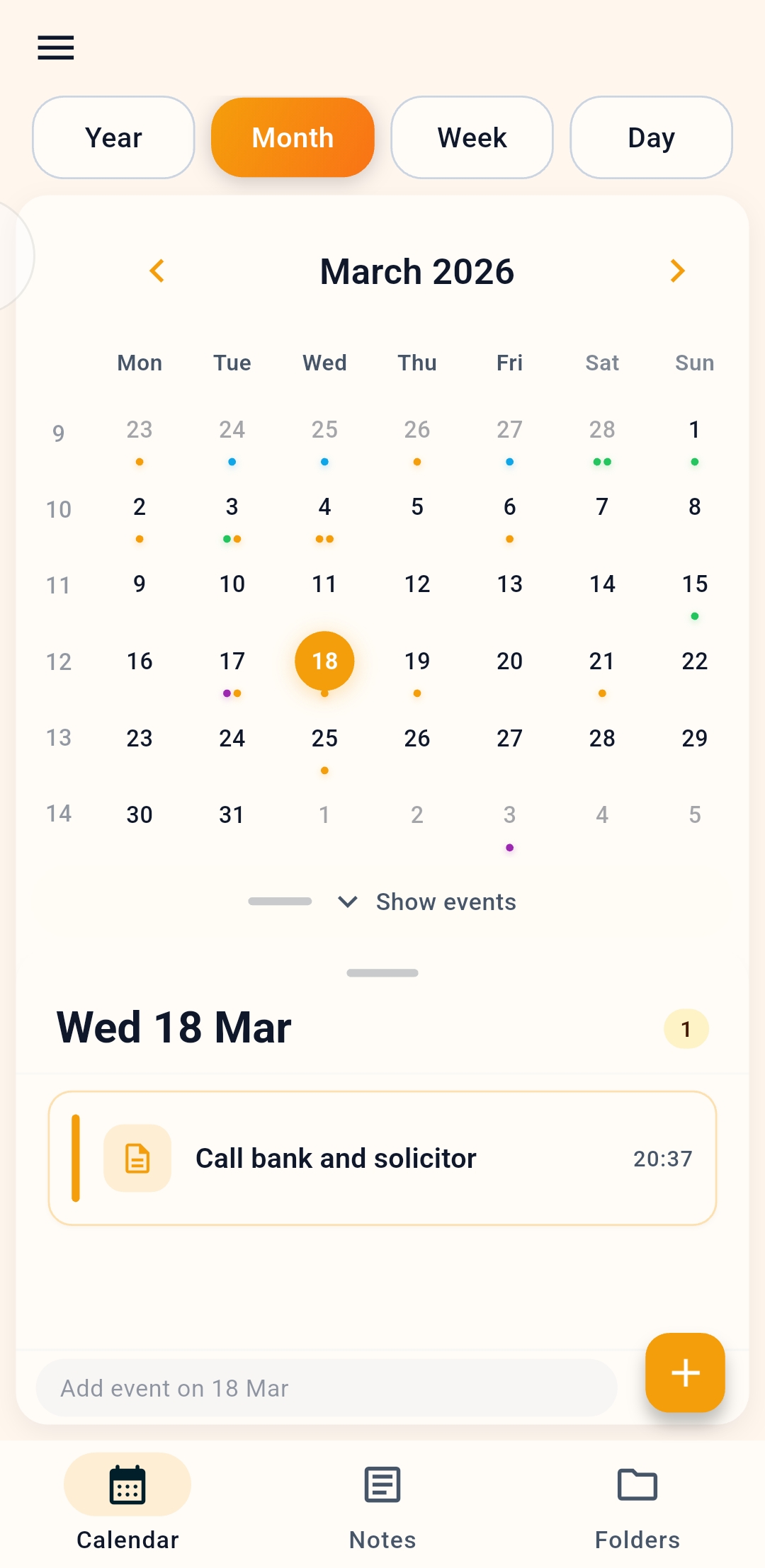 Month view in PenDate Notes