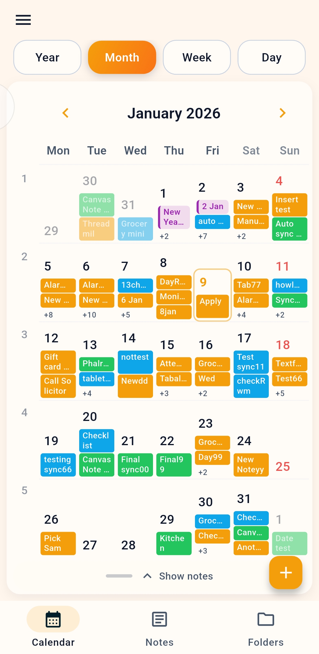 Busy month view in PenDate Notes
